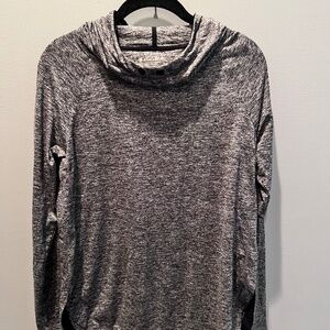 Cowl neck hooded long sleeve casual top with thumb holes